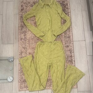 Lime Green Textured Knit Set
